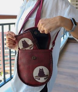 Vegan Leather Crossbody Bag Wallet Set | Cat & Fish Applique