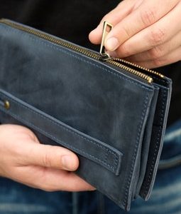Genuine Leather Zipper Wallet Clutch, Engraved Personalized Accessory for Men Women