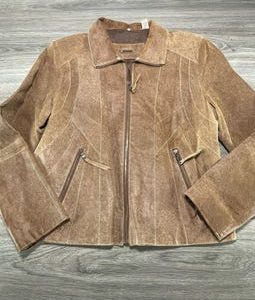 Vintage Leather Jacket Womens Medium Brown Suede Full Zip Lined Cute 90s