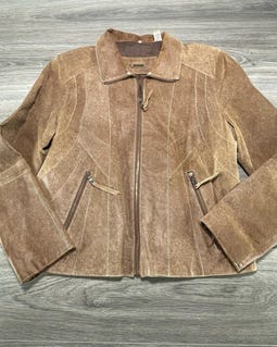 Vintage Leather Jacket Womens Medium Brown Suede Full Zip Lined Cute 90s
