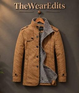 Men's Shearling Lined Jacket, Vintage Military Style Coat, Warm Winter Outerwear