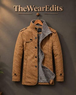 Men's Shearling Lined Jacket, Vintage Military Style Coat, Warm Winter Outerwear